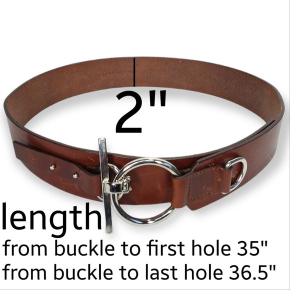 Rene Lezard Brown Leather Belt Size Medium 36 90 Silver Toggle Buckle Steampunk main image 4